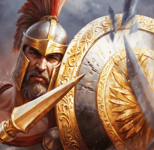 Epic warrior artwork symbolising jackpot and Megaways slot games on the Cazeus Casino games page, featuring progressive prizes and dynamic reel mechanics